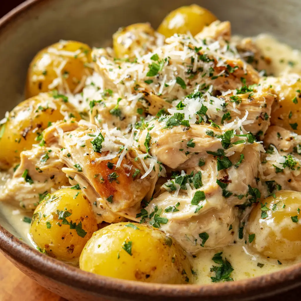 Crockpot Garlic Parmesan Chicken and Potatoes