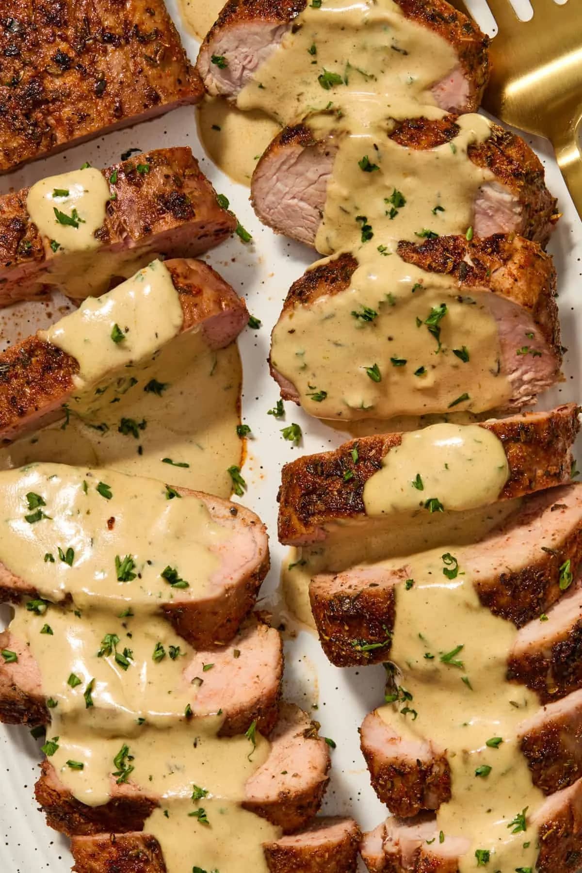 Pork Tenderloin with Mustard Sauce and Golden Spice Crust