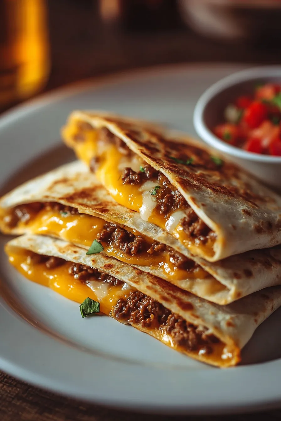 Cheeseburger Quesadillas with Tangy Burger Sauce