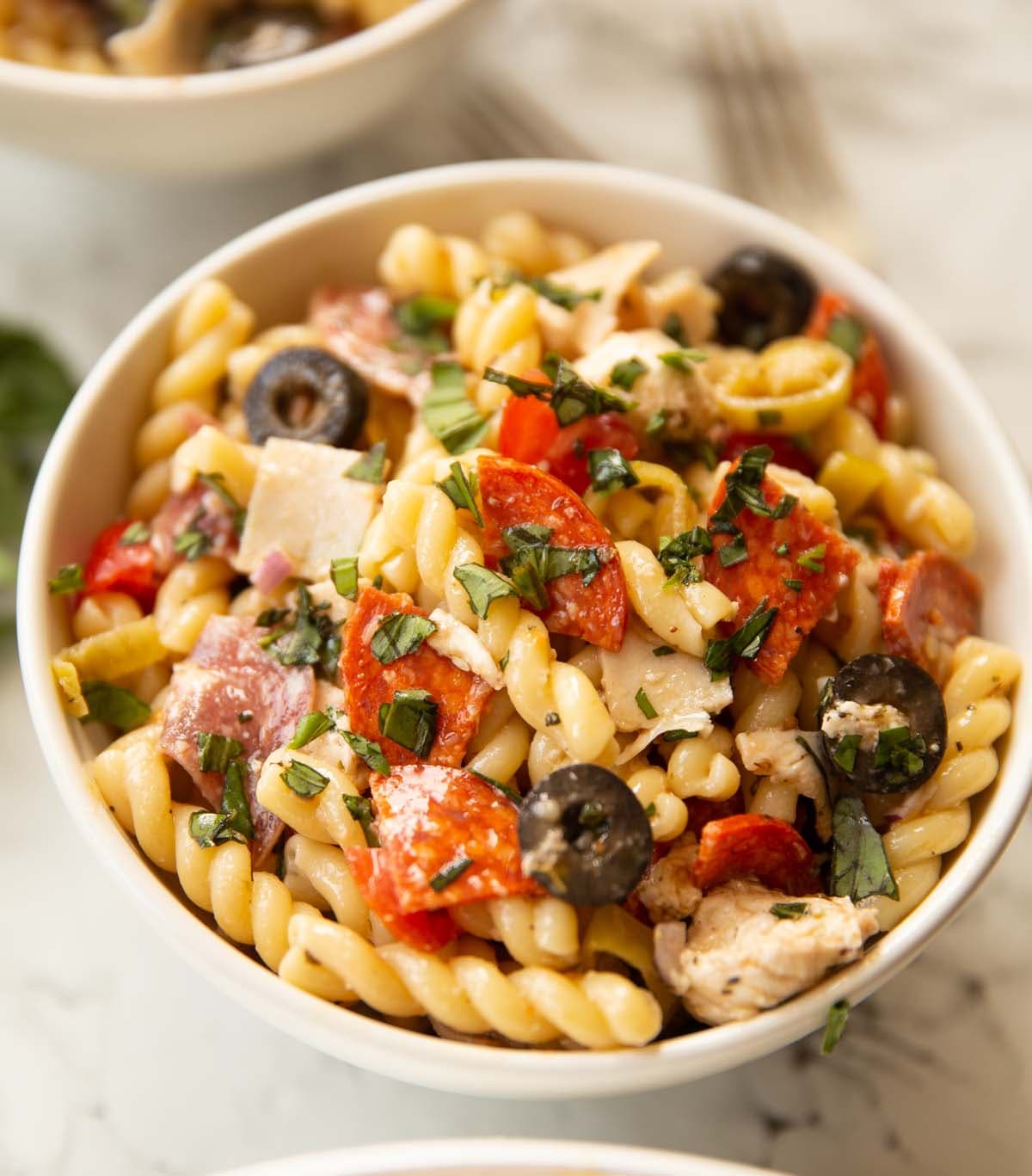 Italian Sub Pasta Salad with Pepperoni, Salami, and Mozzarella