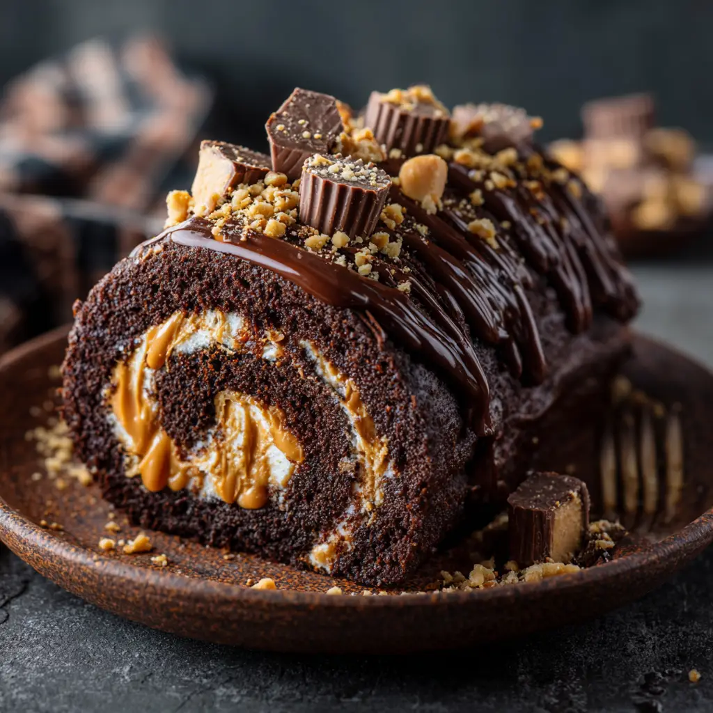 Peanut Butter Cup Chocolate Roll with Chocolate Sponge