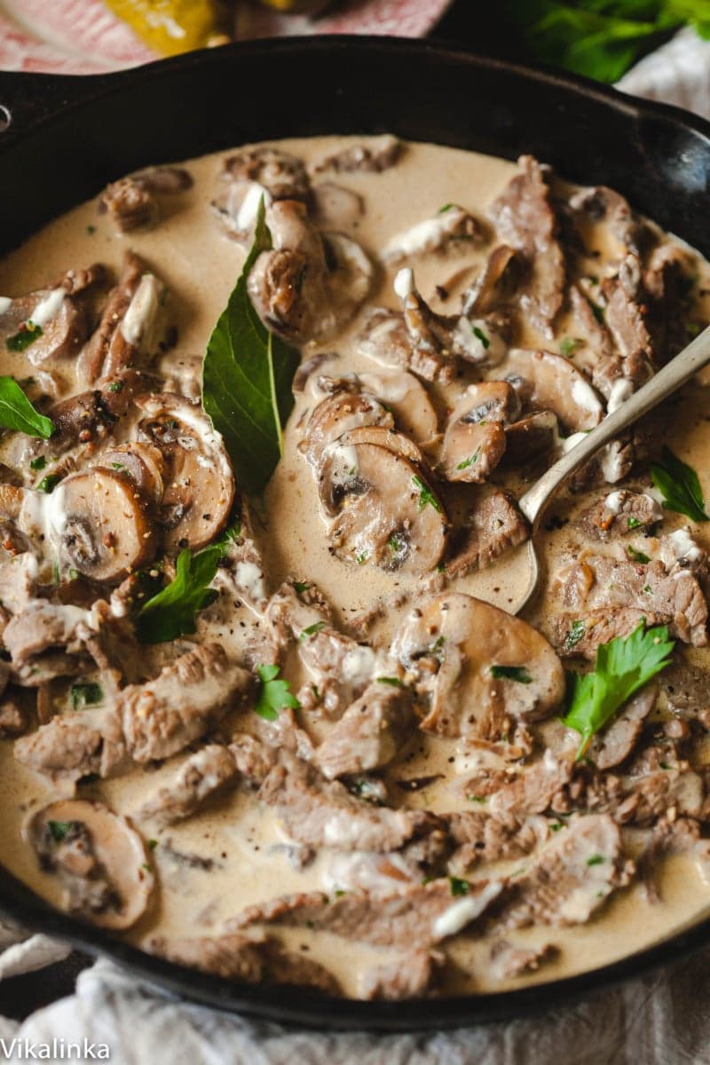 Beef Stroganoff with Mushrooms and Sour Cream Sauce