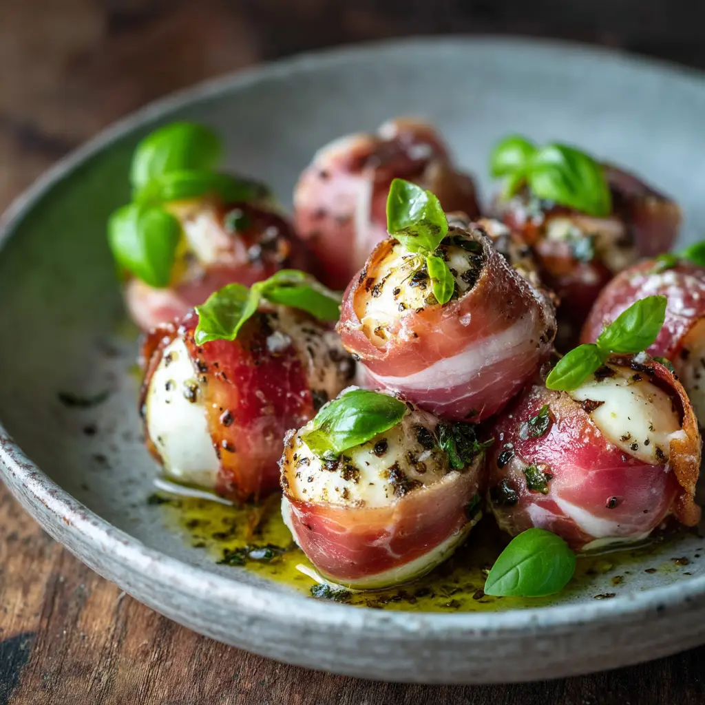 Prosciutto Wrapped Mozzarella with Balsamic Glaze
