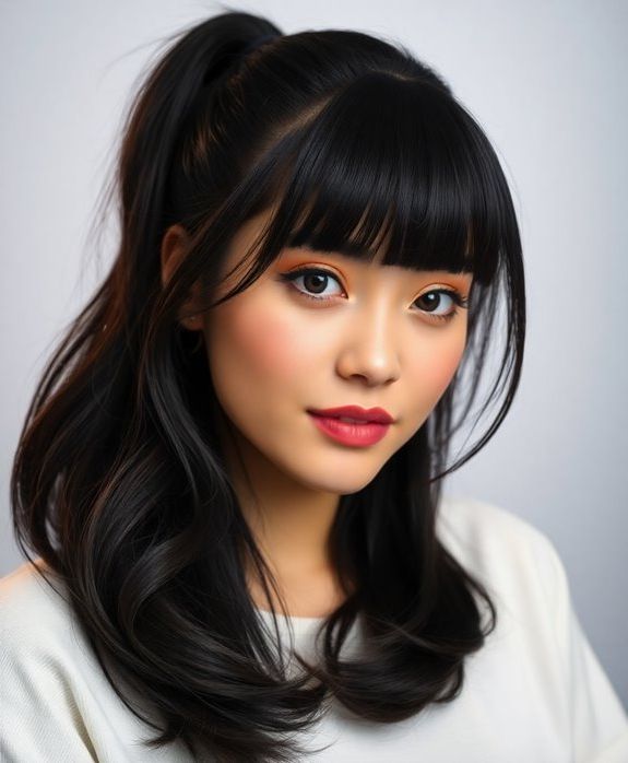 bouncy bangs full ponytail