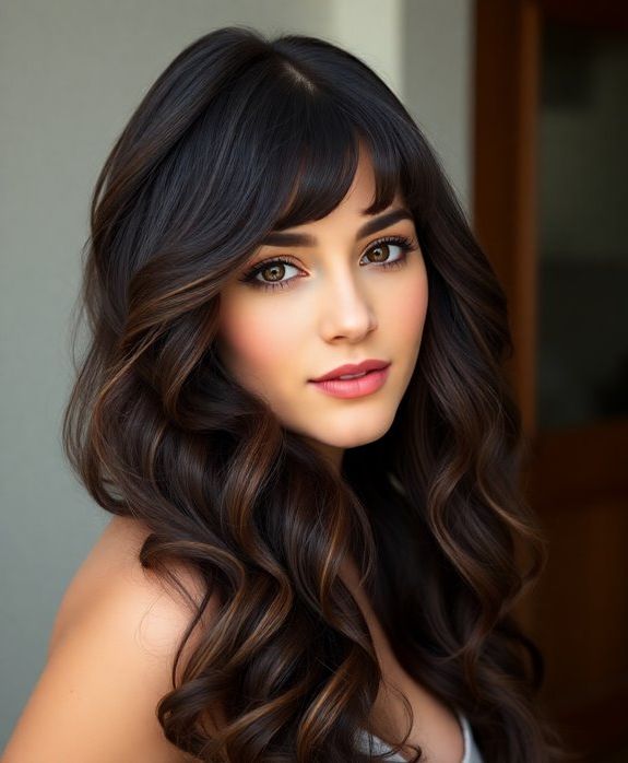 stylish layered curly bangs