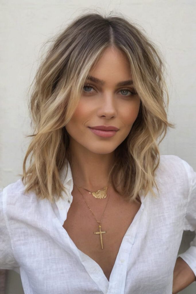 Layered Lob with Curtain Bangs