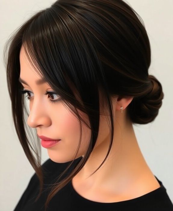 stylish bun with bangs